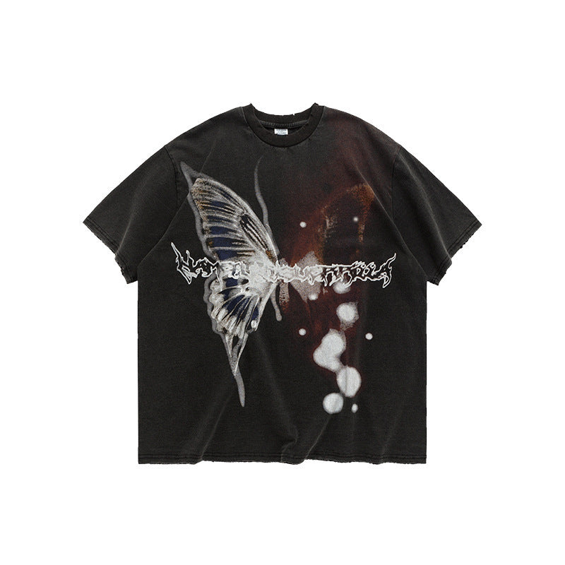Loose Butterfly Print T-Shirt Couple Shirt