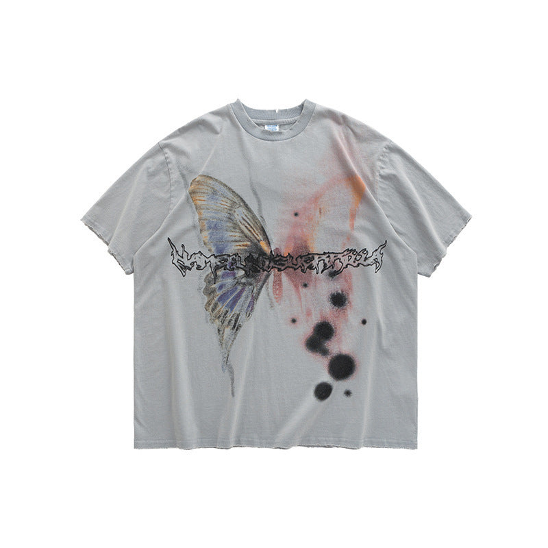 Loose Butterfly Print T-Shirt Couple Shirt