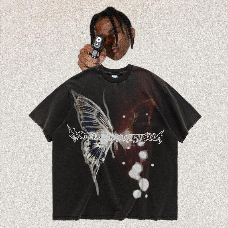 Loose Butterfly Print T-Shirt Couple Shirt