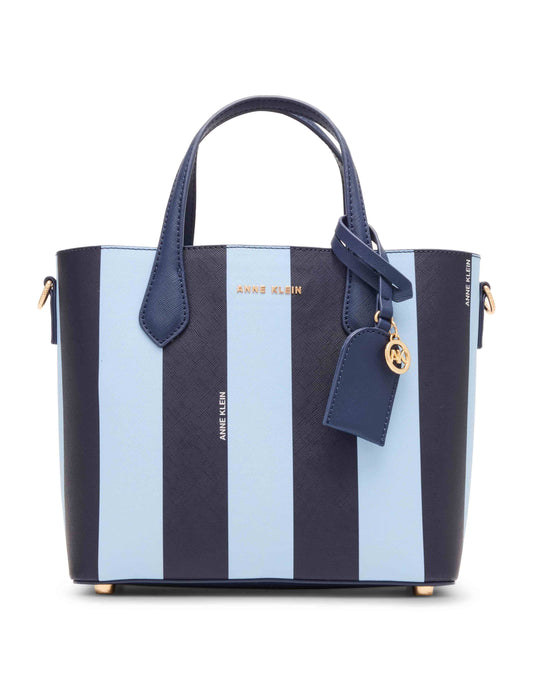 Anne Klein AK Logo Stripe Midnight Multi/ Graphic TL Midnight Multi / Midnight Striped Bonded Mini Tote with Convertible Strap