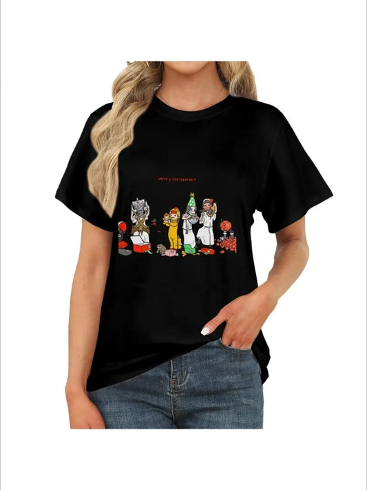 Merry Christmas Women'S Short T-shirt, Crew Neck T-shirts,For Everyday & Outdoor Wear